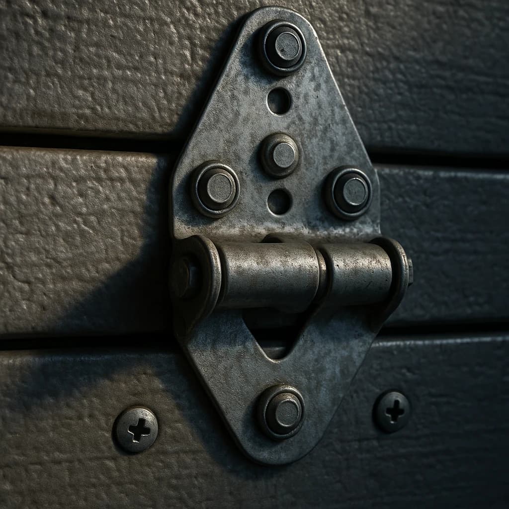 Galvanized steel garage door hinge close-up