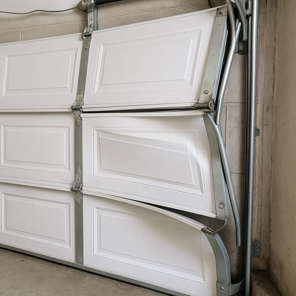 Garage door panel off its vertical track